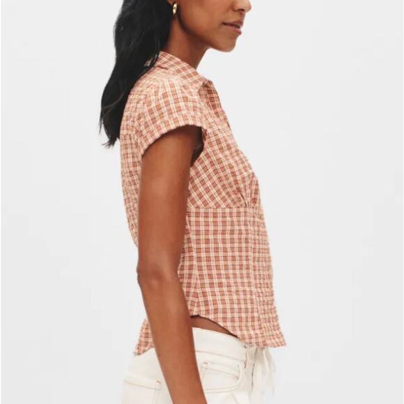 Lioness Brown Gingham Button Up Top XS Tailored Picnic Plaid Cottage Preppy $59 - Picture 2 of 13
